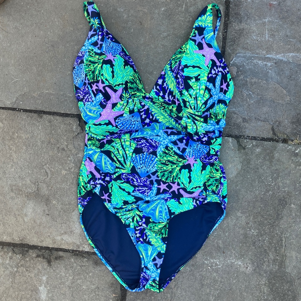 Stella Parker Gasparilla Tropical One Piece Swimsuit M Tummy Control Slimming